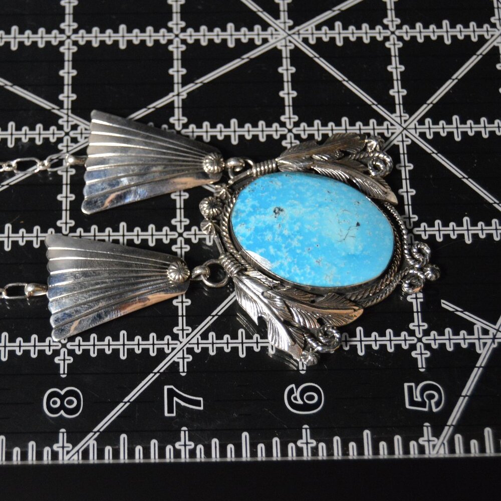 Navajo Sterling Silver and Turquoise Pendant Necklace by Jennifer Cayditto - Picture 4 of 5